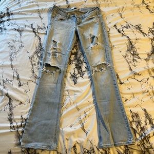 Hollister; Light Wash, Distressed, Low-Rise, Bootcut Jeans